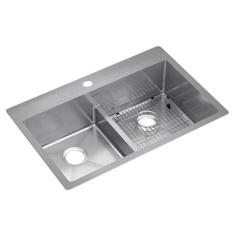 KOHLER Prologue Dual-mount 33-in x 22-in Stainless Steel Double Equal Bowl  1-Hole Kitchen Sink in the Kitchen Sinks department at